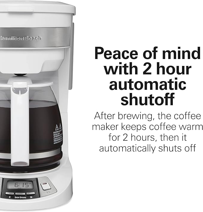 Hamilton Beach 12 Cup Programmable Drip Coffee Maker with 3 Brew Options, Glass Carafe, Auto Pause and Pour, White (46294)