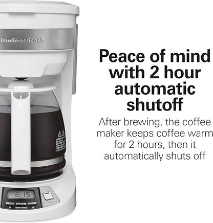 Hamilton Beach 12 Cup Programmable Drip Coffee Maker with 3 Brew Options, Glass Carafe, Auto Pause and Pour, White (46294)