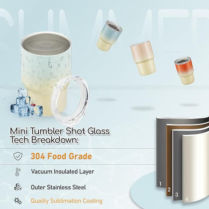 6 Pack 3 oz Sublimation Mini Tumbler Shot Glass with Straw and Lid, Gradient Color Insulated Stainless Steel Mini Tumblers Cups for Beach Birthday Wedding Parties, DIY Customizable Party Gift