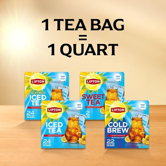 Lipton Cold Brew Iced Tea Bags, Family Size Iced Tea Bags, 132 Total Bags (22ct - Pack of 6)
