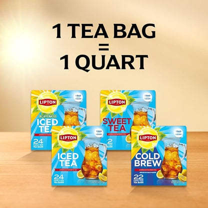 Lipton Cold Brew Iced Tea Bags, Family Size Iced Tea Bags, 132 Total Bags (22ct - Pack of 6)