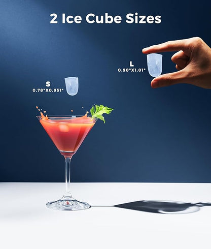 ecozy Ice Maker Countertop, 9 Cubes Ready in 6 Mins, 26 lbs per Day, Portable Ice Machine with Self-Cleaning, 2 Ice Sizes for Home, Kitchen, Camping, Office, RV, Cup Included, Black