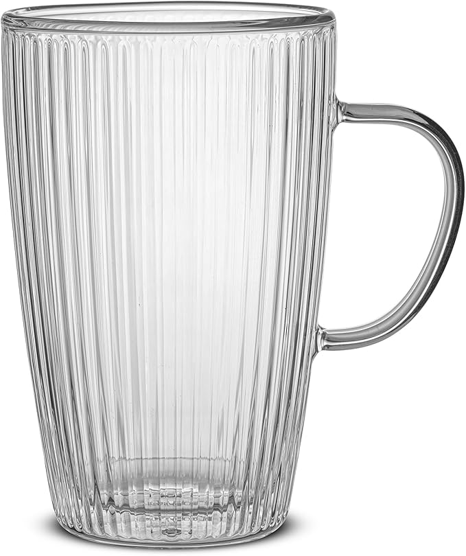 JoyJolt Fluted Glass Coffee Mugs - Double Insulated, 15oz Large Set of 2, Thermal Glass Coffee Mugs