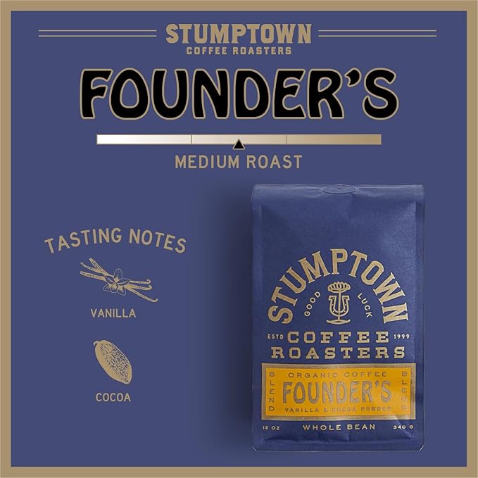 Stumptown Coffee Roasters, Medium Roast Whole Bean Coffee - Founder's Blend, Flavor Notes of Vanilla and Cocoa Powder, 24 Ounces (2 Bags of 12 Ounces)