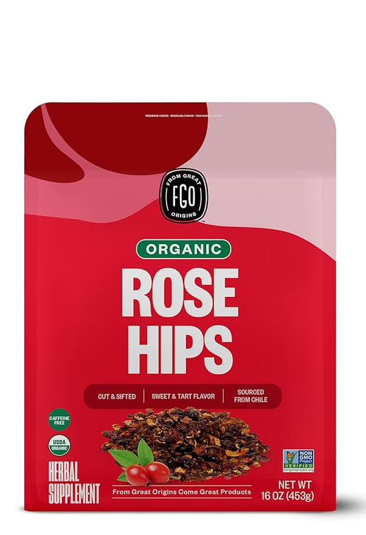 FGO Organic Rosehips Tea, Cut and Sifted, 16 Ounce Resealable Bag, Packaging May Vary (Pack of 1)
