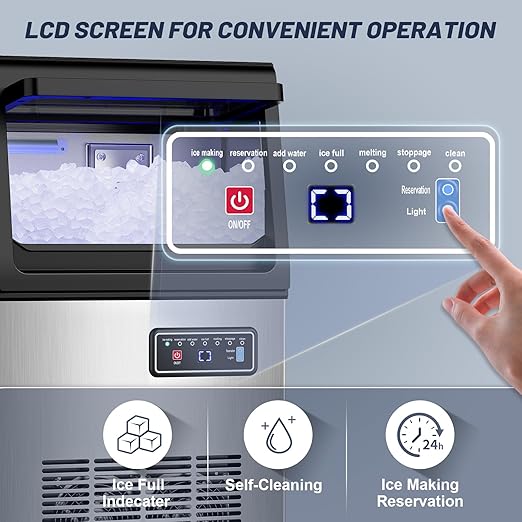 100LBS/24H High Output - Commercial Ice Maker with 20LBS Storage Bin - Dual Water Inlets, 36 Ice Cubes/Cycle, 15" Compact Undercounter/Freestanding Design - Self-Cleaning for Home Bars, Outdoor