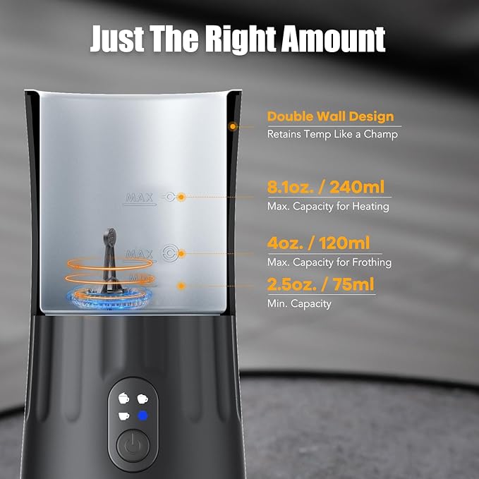 Milk Frother, Upgraded 4-in-1 Milk Frother and Steamer, Hot and Cold Foam Maker and Milk Warmer with Temperature Control & Auto Shut-Off, Frother for Coffee, Latte, Cappuccino, Matcha(Black)