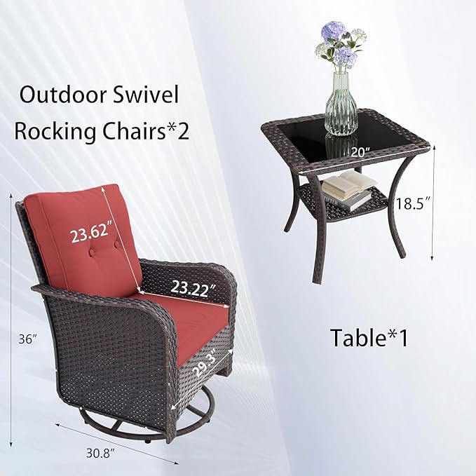 10 Pieces Outdoor Patio Furniture Set Outdoor Furniture Patio Sectional Sofa Conversation Sets w/ETL Approved 45" Gas Outdoor Fire Table & Coffee Table, Swivel Rocking Chair (Red)