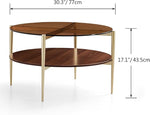 Load image into Gallery viewer, AGV LIGHTING Round Glass Coffee Table, Mid-Century Modern Coffee Table for Living Room, Glod Coffee Table, Amber Glass Top &amp; Walnut Wood Shelf