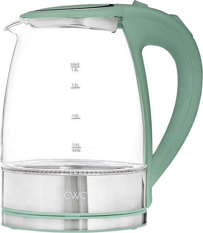COOK WITH COLOR Electric Tea Kettle, 1.8L Cordless Hot Water Boiler, 1200W Rapid Boil, Auto Shutoff & Boil Dry Protection, BPA-Free, Sleek Countertop Design, Green