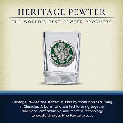 Heritage Pewter Army Square Shot Glass | Hand-Sculpted 1.5 Ounce Shot Glass | Intricately Crafted Metal Pewter Alma Mater Inlay
