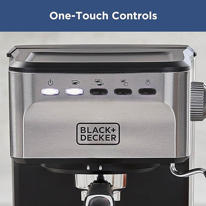 BLACK+DECKER Semi-Automatic 15 Bar Espresso and Cappuccino Maker, Versatile Machine with Ability to use Grounds or ESE Pods to Make Your Perfect Cup of Coffee