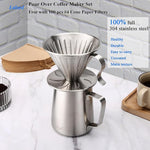 Load image into Gallery viewer, Pour Over Coffee Maker, 304 Stainless Steel wIth 100 pcs Size 02 Cone Paper Filters &amp; 600ml Milk Frothing Pitcher, for Home &amp; Camping