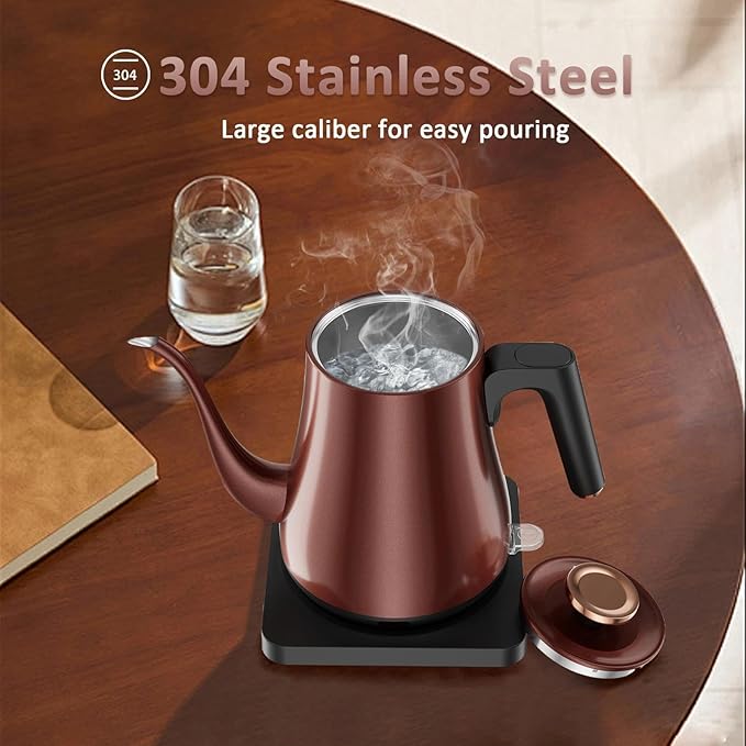 Gooseneck Electric Kettle 1.0L, 1000W Rapid Boil In 4 Min, Stainless Steel Tea Kettle, Pour Over Coffee Kettles For Office/Tea/Travel/Kitchen, Auto Shut-Off, Vintage Copper Color, BPA-Free
