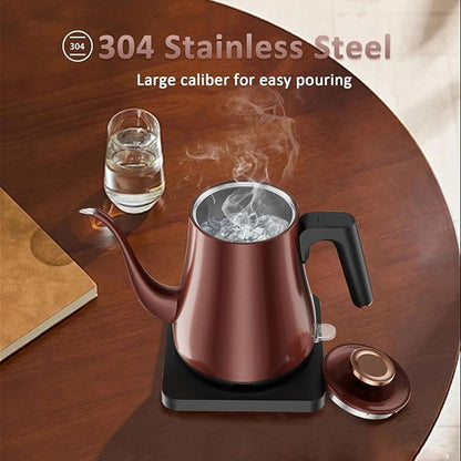 Gooseneck Electric Kettle 1.0L, 1000W Rapid Boil In 4 Min, Stainless Steel Tea Kettle, Pour Over Coffee Kettles For Office/Tea/Travel/Kitchen, Auto Shut-Off, Vintage Copper Color, BPA-Free