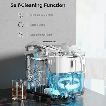 Crzoe Countertop Ice Maker Machine with Handle,26Lbs/24H,9 Cubes Ready in 6 Mins,Self-Cleaning Function with Ice Scoop and Basket for Home/Office(Grey)