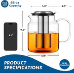 Load image into Gallery viewer, Aquach 68oz Glass Teapot with Stainless Steel Removable Infuser, Stovetop &amp; Dishwasher Safe, Perfect for Brewing Loose Leaf Tea