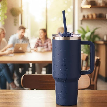 COKTIK 40 oz Tumbler With Handle and Straw Lid, Vacuum Insulated Travel Coffee Mug Stainless Steel Insulated Cup for Beverages, Leak-proof, Cupholder Friendly(Navy)