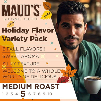 Maud's Fall Flavored Coffee Pods Variety Pack, 42ct, 6 Assorted Flavors, Medium Roast Coffee in Recyclable Single Serve Pods – 100% Arabica Beans, Compatible with Keurig K Cups Maker