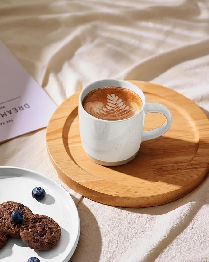 famiware Coffee Mugs for 4, 12 oz Mug Set, Dringking Cup with Handle for Coffee, Tea, Cocoa, Milk, Milkyway serise, White+Cinnamon Brown