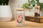 Load image into Gallery viewer, Silver Buffalo Disney Princesses Featuring Rapunzel Tangled, Ariel Little Mermaid, Tiana Princess and the Frog Spring Floral Glass Jar Tumbler with Bamboo Lid and Glass Straw, 16 Ounces