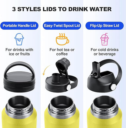 SENDESTAR 40oz Water Bottle Wide Mouth Stainless Steel Vacuum Insulated Double Wall with 2 Straw Lids Fit in Any Car Cup Holder