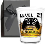 Load image into Gallery viewer, 21st Birthday Gifts for Him or Her – Level 21 Unlocked Shot Glass with Black Gift Box, Funny 21st Birthday Present for Men Women Friends, Turning 21 Celebration Gift for Gamer-Themed Parties