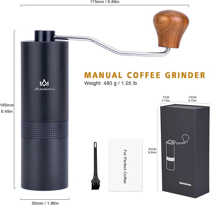 Manual Coffee Bean Grinder Internal Adjustable Setting Double Bearing Positioning, hand burr coffee grinders for home use Perfect for Camping
