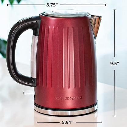 OVENTE Electric Kettle, 1.7L Stainless Steel Fast Boiling Water Heater with 1750W Power, BPA Free & Cordless Body, Auto Shut-Off, Boil-Dry Protection, Indicator Light & Removable Filter, Maroon KS711M