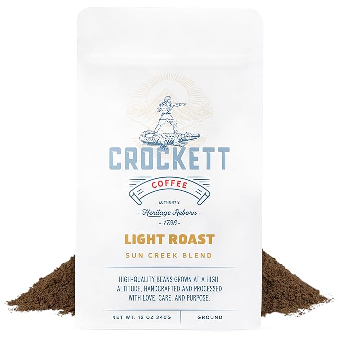 Crockett Light Roast Ground Coffee – Smooth Light Roast Ground Coffee with Bright Flavor, Crisp Finish & Gentle Strength – Perfect for Clean Brewing, Mellow Energy & Daily Coffee Drinks