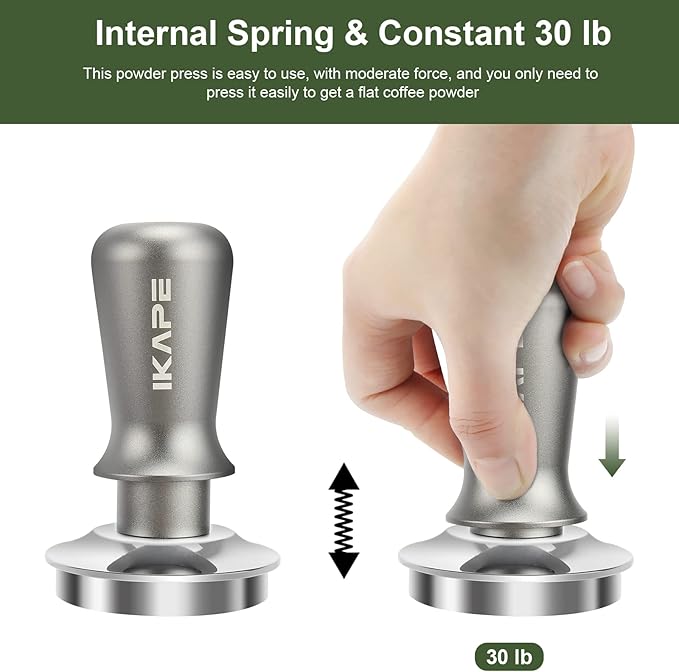 IKAPE 53mm Espresso Tamper, Premium Barista Coffee Tamper with Calibrated Spring Loaded, 100% Flat Stainless Steel Base Tamper Fits for Breville Series 54mm Portafilter Basket