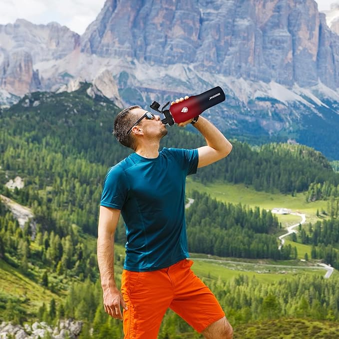 SENDESTAR 40oz Water Bottle Wide Mouth Stainless Steel Vacuum Insulated Double Wall with 2 Straw Lids Fit in Any Car Cup Holder