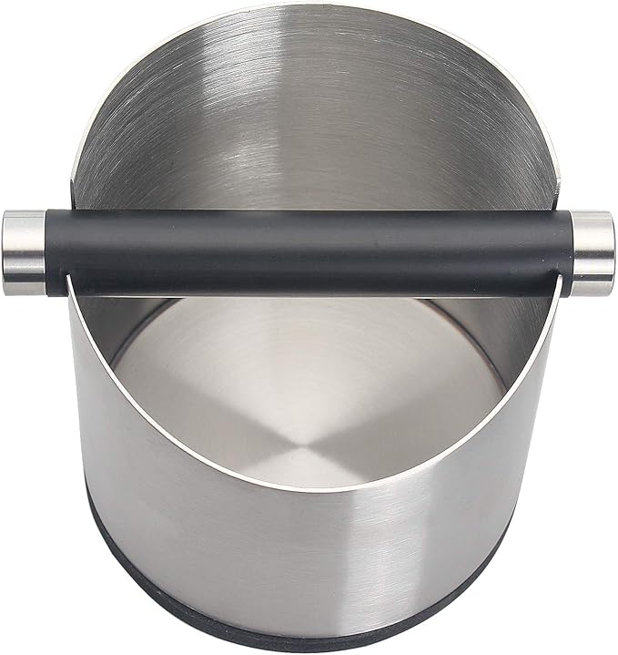 Espresso Knock Box, Stainless Steel Coffee Grounds Knock Box, With Removable Knock Bar and Non-Slip Rubber Base (Silver)