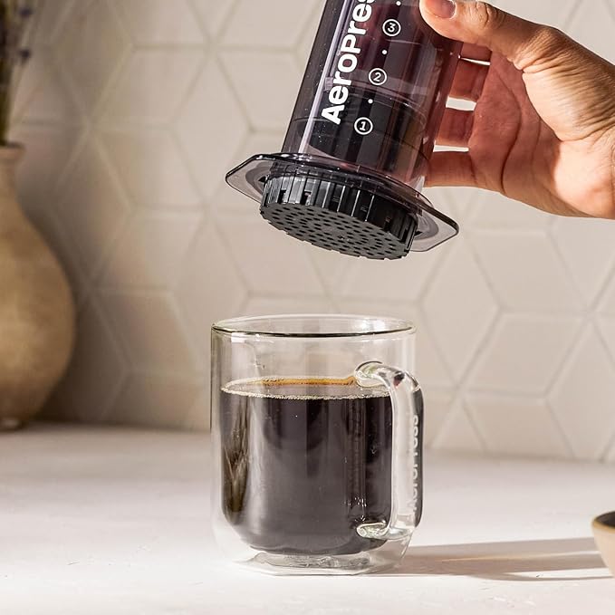AeroPress Clear Black Coffee Press – 3 In 1 Brew Method Combines French Press, Espresso, Full Bodied Coffee Without Grit or Bitterness, Small Portable Coffee Maker for Camping & Travel, Black