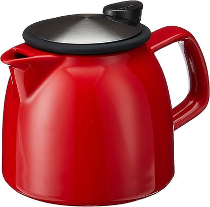 FORLIFE Bell Ceramic Teapot with Basket Infuser, 26-Ounce/770ml, Red