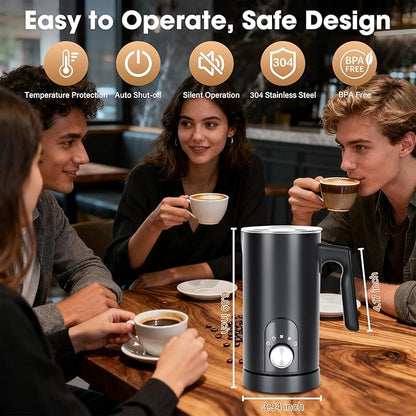 5-in-1 Milk Frother and Steamer,12oz/350ml Electric Milk Steamer,Automatic Cold and Hot Foam maker for Lattes,Coffee,Macchiato,Matcha,Non-stick Coating Interior.(Black）