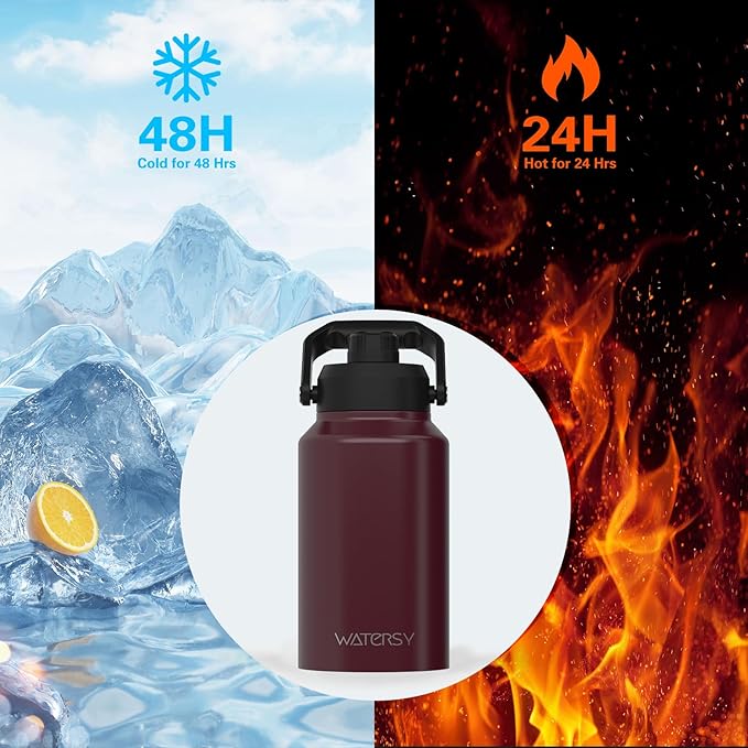 2/3 Gallon Water Bottle Insulated(Cold for 48 Hrs),BPA Free&Leak Proof,87oz Stainless Steel Water Jug/Flask,Big thermo,Large Water Bottle with Handle for Gym,Hiking,Camping,Brick Red