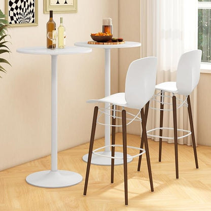 COSTWAY Round Bistro Table, Height Adjustable Bar Height Cocktail Table, High Top Pub Table Snack Table with Heavy-Duty Metal Base for Home Bar, Dining Room, Restaurant, White