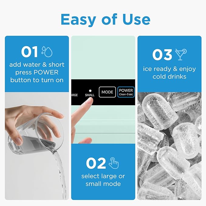 Midea MERI26B1AGN Countertop Bullet-Ice Maker, 8 Ice Bullets Ready in 6 Minutes, 26lbs/24H, Self-Cleaning Function with Ice Scoop and Basket for Home/Office/RV