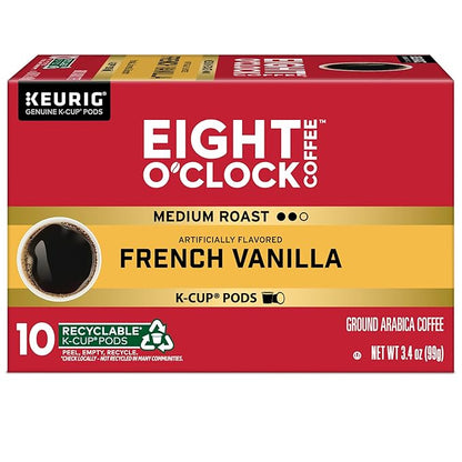 Eight O'Clock Coffee French Vanilla, Keurig Single Serve K-Cup Pods, Light Roast, 60 Count (6 Packs of 10)