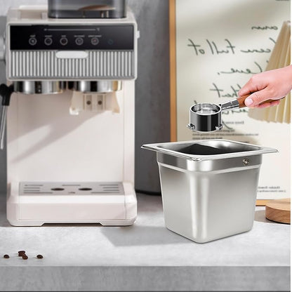 TECHSHARE Stainless Steel Knock Box, Square Espresso Knock Box, Large Capacity Coffee Knock Box, Easy to Clean Espresso Accessories for Home, Kitchen, Cafe, and More