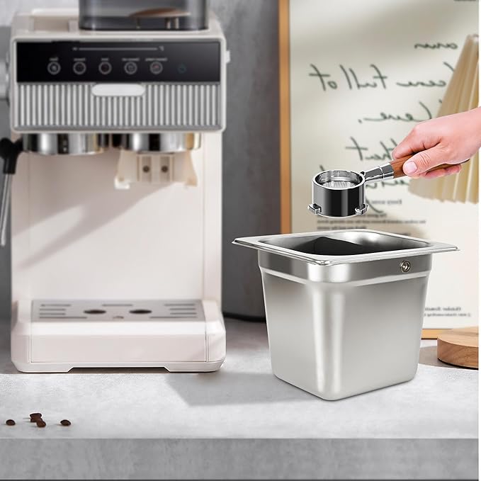 TECHSHARE Stainless Steel Knock Box, Square Espresso Knock Box, Large Capacity Coffee Knock Box, Easy to Clean Espresso Accessories for Home, Kitchen, Cafe, and More