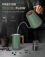 Load image into Gallery viewer, POLIVIAR Electric Gooseneck Kettle, 1350W Electric Tea Kettle Wood Pattern Handle, 34oz Pour Over Electric Kettle for Coffee &amp; Tea, 18/8 Stainless Steel Inner, Temperature Control &amp; Rapid Heating