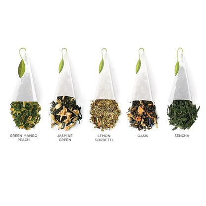 Tea Forte Assorted Green Tea Petite Presentation Box Tea Gift Set Sampler, 10 Count, 2 of Each Variety Individually Wrapped Handcrafted Pyramid Infuser Bags