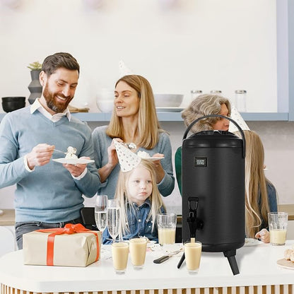 Insulated Beverage Dispenser, 12L/3.2gallon 304 thickened food-grade stainless steel Hot Drink Dispenser, Hot&Cold water urn with thermometer faucet for hot tea&coffee, cold milk, water, juice(Black)