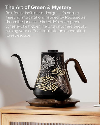 Cocinare FLOW B9 Gooseneck Electric Kettle, Precise Temperature Control for Pour-Over Coffee & Tea Brewing, Stainless Steel Interior, Rapid Heating for Boiling Water 0.9L (Rainforest)