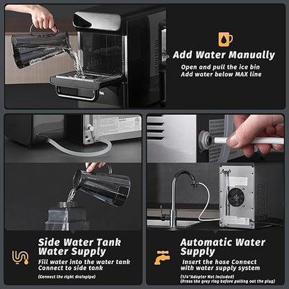 Nugget Ice Maker with 1.2 Gallon Tank, 40lbs/24H Soft & Chewable Ice, Automatic Water Supply, Preset Time, Self-Cleaning, Multifunctional Pellet Ice Machine for Home & Kitchen