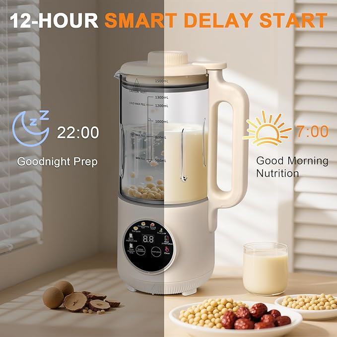 50oz Nut Milk Maker, 10-in-1 Automatic Nut Milk Machine with 20 Blades, Almond Milk Maker for Plant Based Milks Homemade Oat, Soy Milk Machine with Delay Start, Keep Warm, Auto Clean