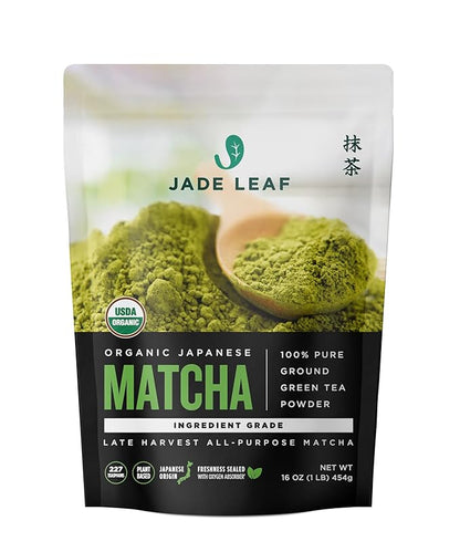 Jade Leaf Matcha Organic Japanese Matcha Green Tea Powder - Ingredient Grade (1 Pound Bulk Pouch)