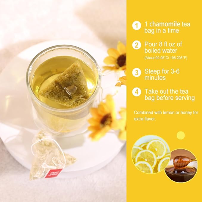 FullChea - Chamomile Tea bags, 50 Teabags - Pure & Natural Chamomile Flower Herbal Tea for Relaxation - Non-GMO - Caffeine-free - Support Digestion & Boost Immune System